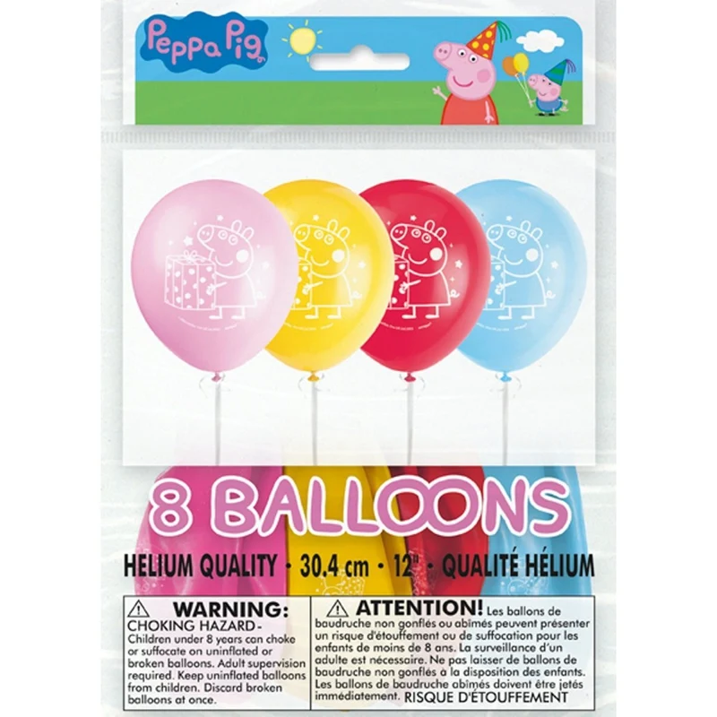 Peppa Pig Birthday Latex Balloons, 12 Inches, 8 Count