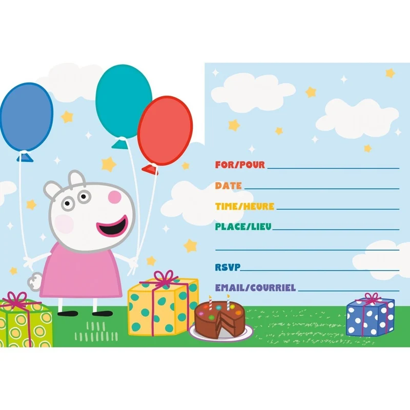 Peppa Pig Birthday Invitations, 8 Count