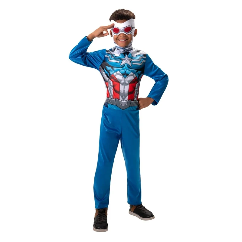 Sam Wilson Captain America Costume for Kids, Marvel, Jumpsuit and Headpiece
