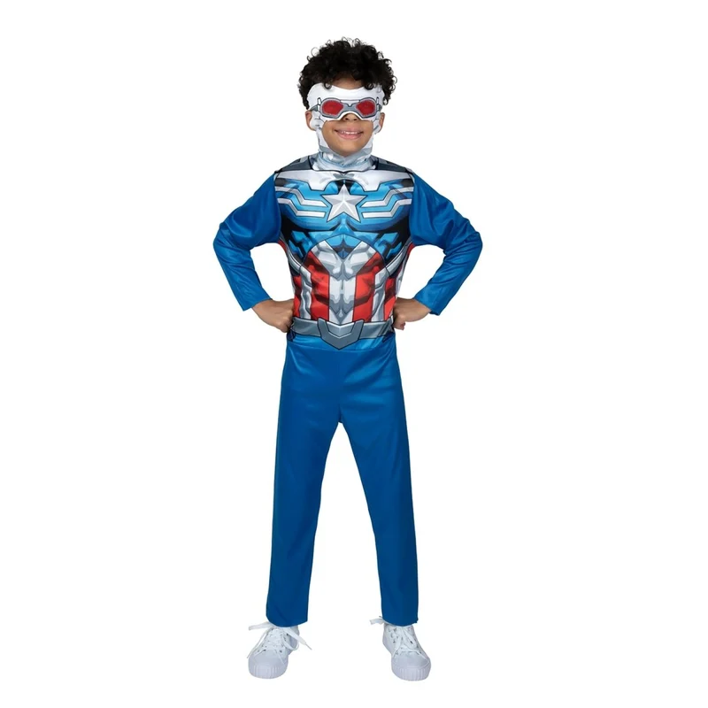 Sam Wilson Captain America Costume for Kids, Marvel, Jumpsuit and Headpiece