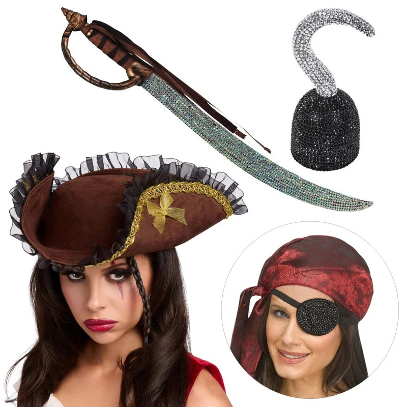 Bling Pirate Costume Accessory Kit for Adults