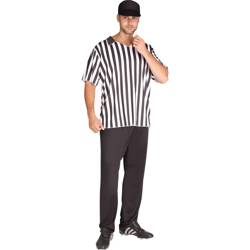 Referee Costume for Adults, Black and White Striped Shirt