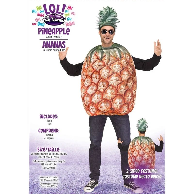 Pineapple Costume for Adults, Tunic and Hat
