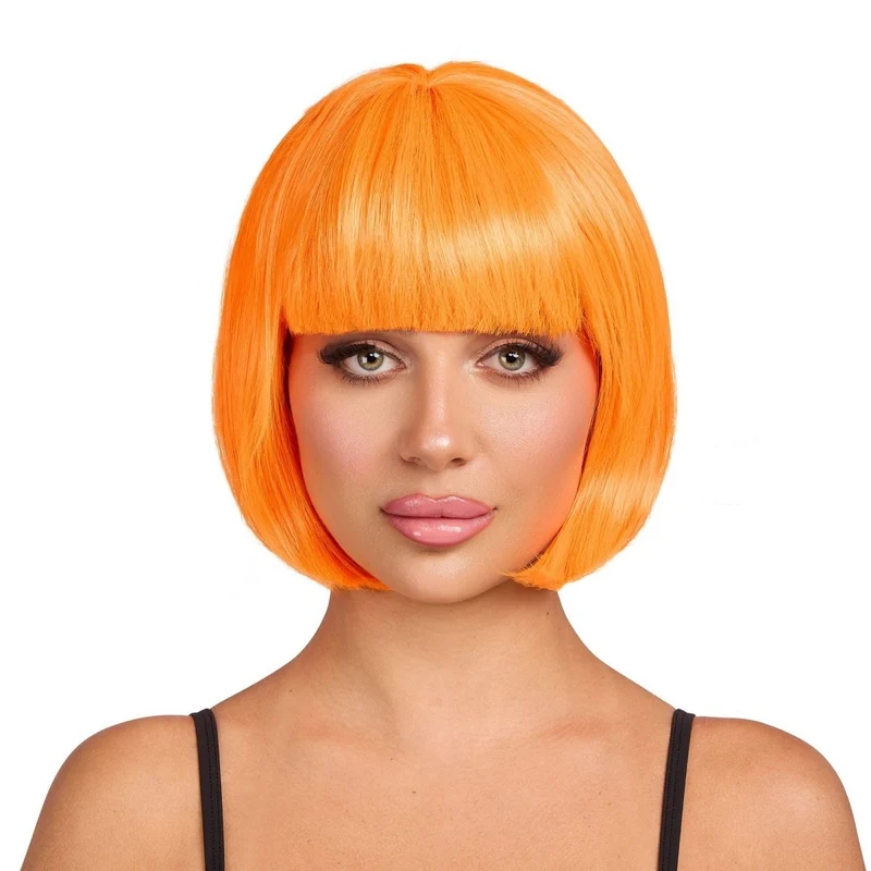 Neon Orange Bob Wig for Adults