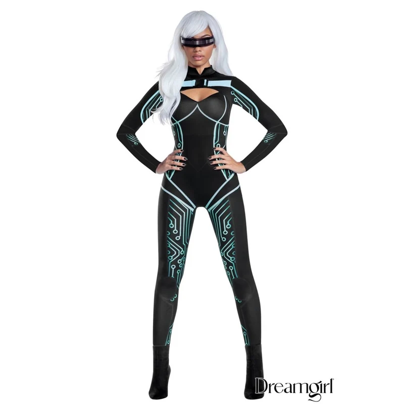 Cyber Costume for Adults, Black Jumpsuit