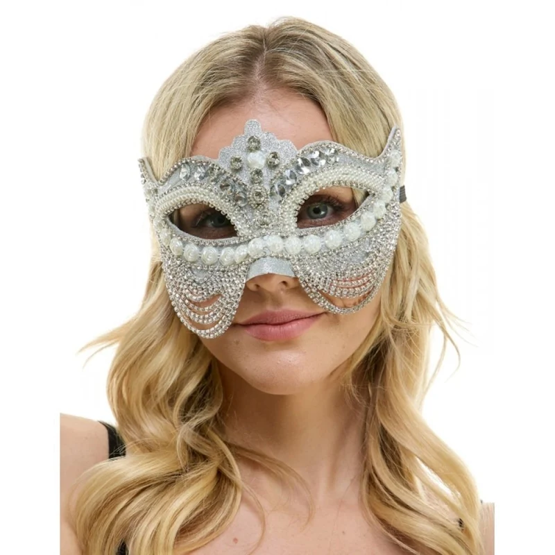 White Venetian Mask with Chains and Pearls, 1 Count