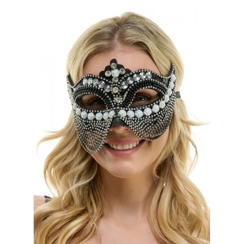 Black Venetian Mask with Chains and Pearls, 1 Count