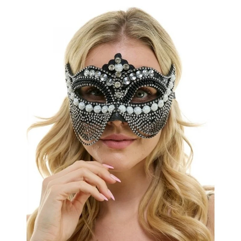 Black Venetian Mask with Chains and Pearls, 1 Count