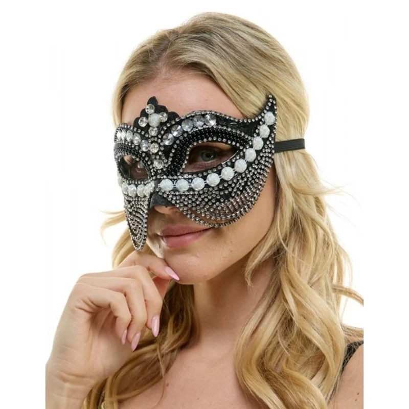 Black Venetian Mask with Chains and Pearls, 1 Count