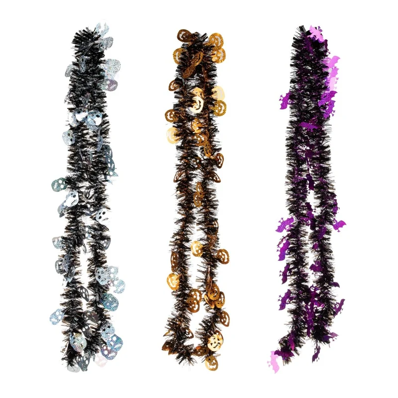 Black Tinsel Halloween Garland, Assortment, 1 Count