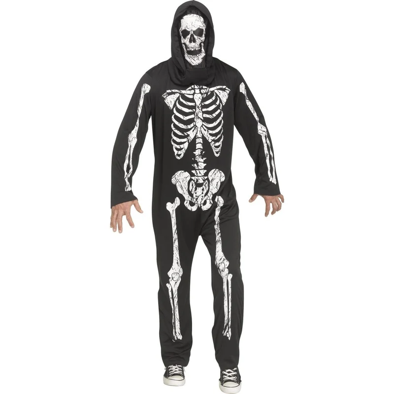 Skeleton Phantom Costume for Adults, Jumpsuit with Hooded Mask