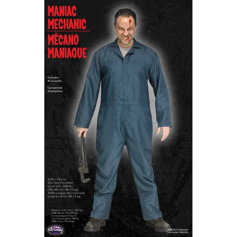 Maniac Mechanic Costume for Adults, Blue Coveralls