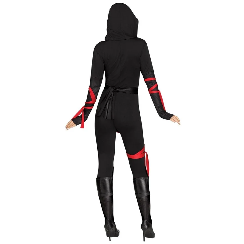 Sultry Ninja Warrior Costume for Adults, Black and Red Jumpsuit