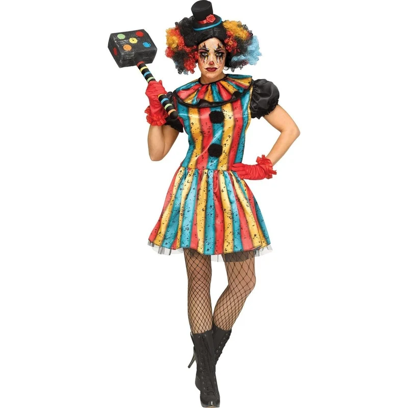 Carny Clown Costume for Adults, Multicolored Dress