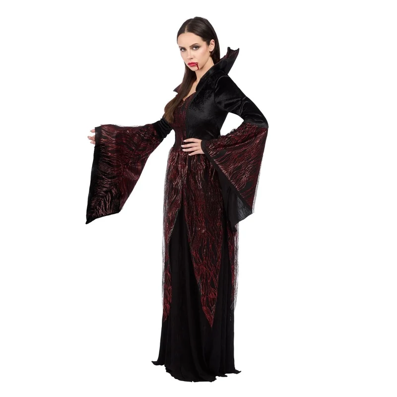 Fire Vampiress Costume for Adults, Black and Red Dress