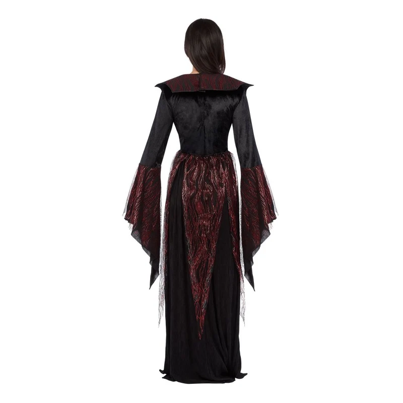 Fire Vampiress Costume for Adults, Black and Red Dress