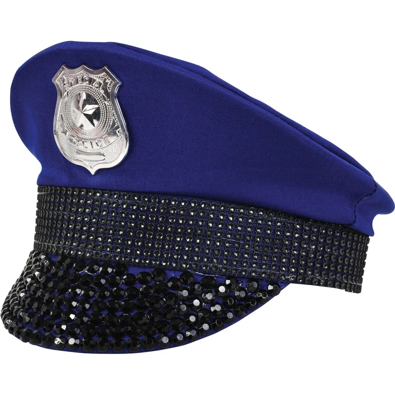Navy Blue Bling Police Hat for Adults