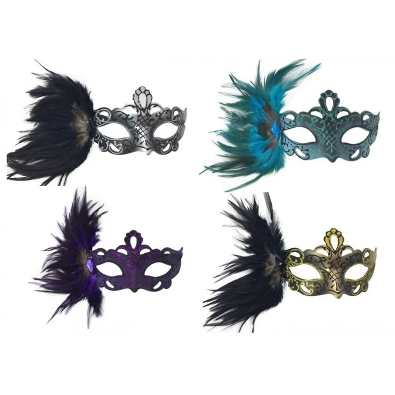 Venetian Mask with Side Peacock Feather, Assortment, 1 Count