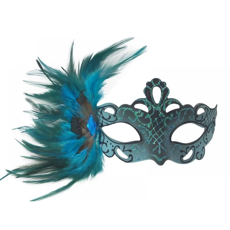 Venetian Mask with Side Peacock Feather, Assortment, 1 Count