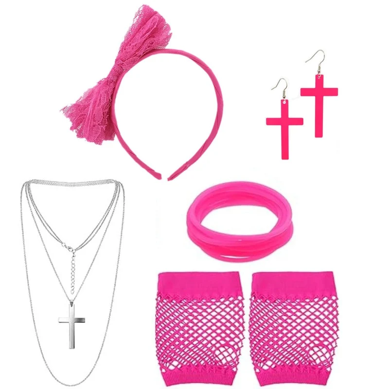 Neon Pink 80s Accessory Set for Adults