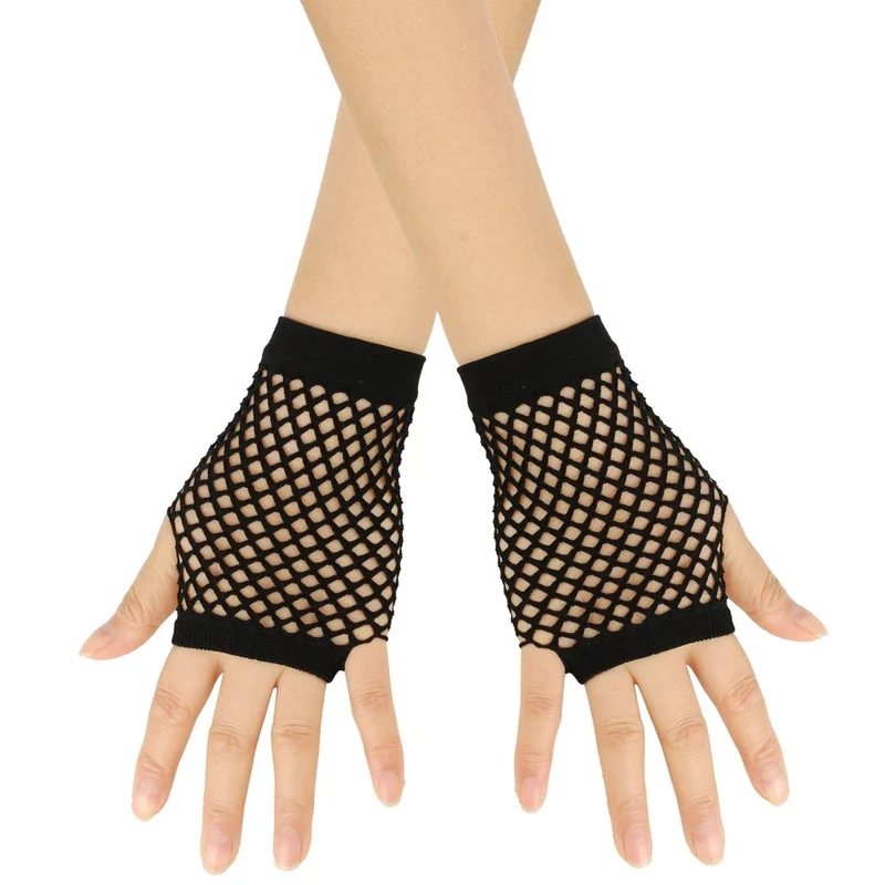 Black Short Fishnet Gloves for Adults