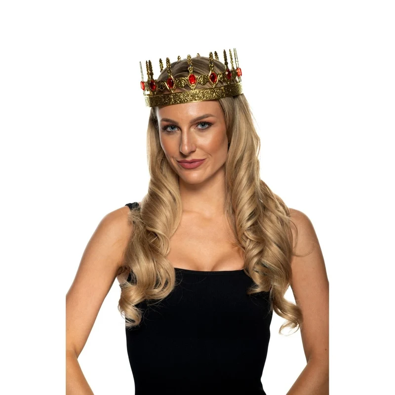 Queen Gold Crown with Red Jewel, 1 Count