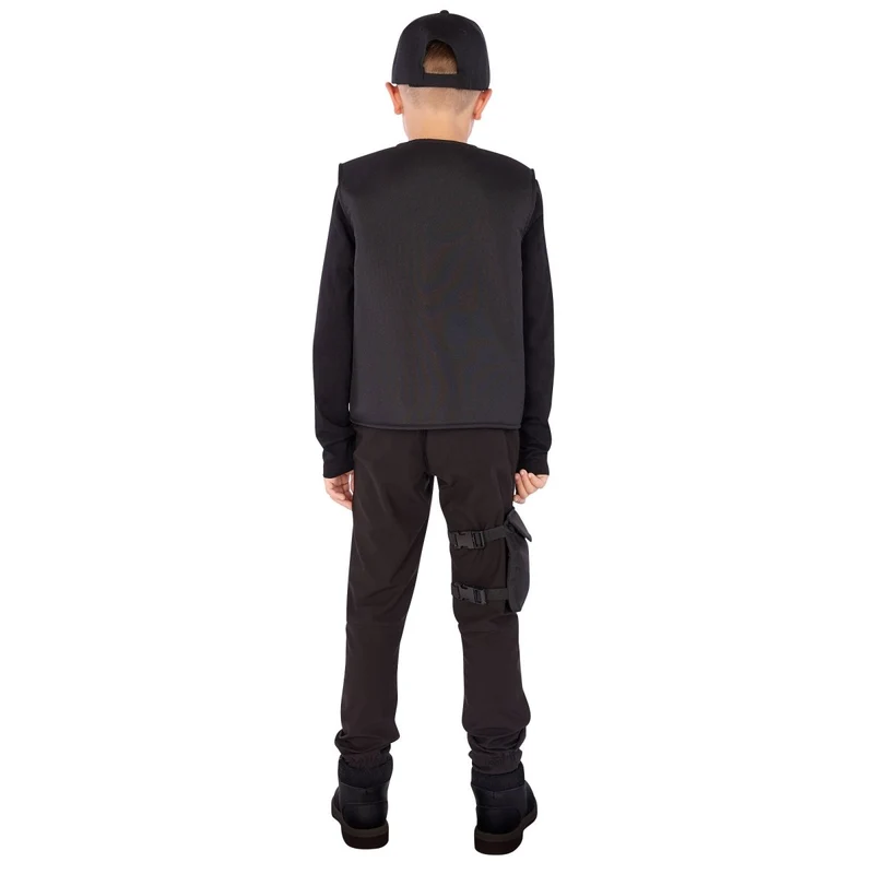 Swat Costume for Kids, Black Vest, Cap and Leg Pouch