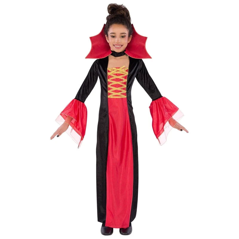 Victorian Vampire Costume for Kids, Black and Red Dress