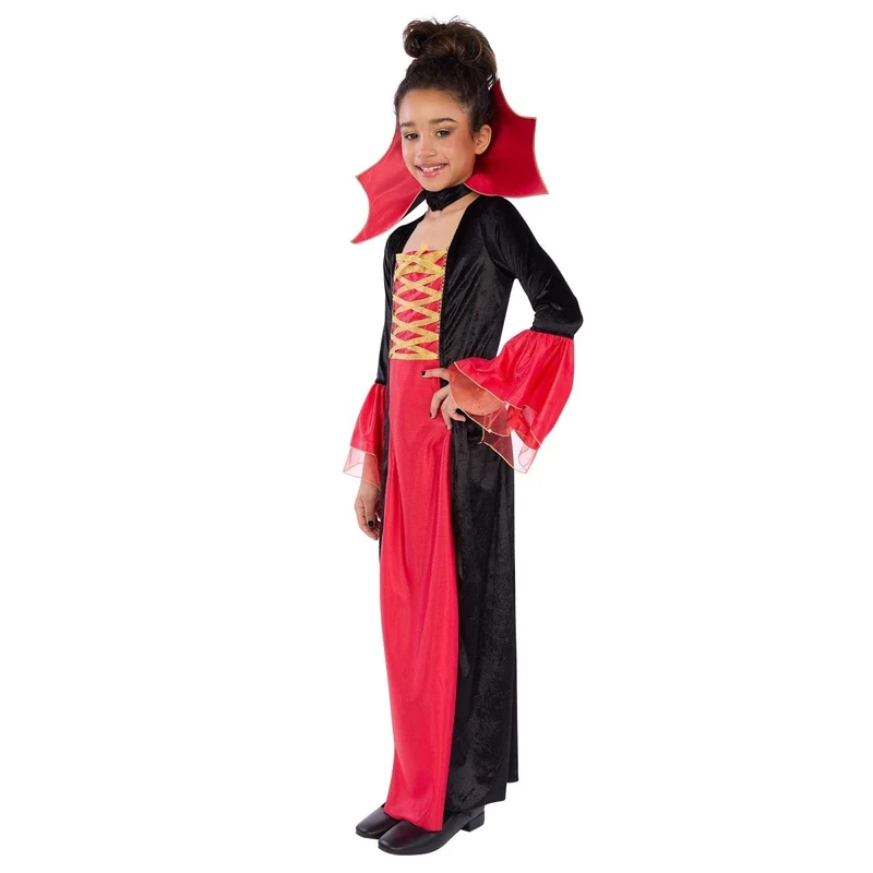 Victorian Vampire Costume for Kids, Black and Red Dress