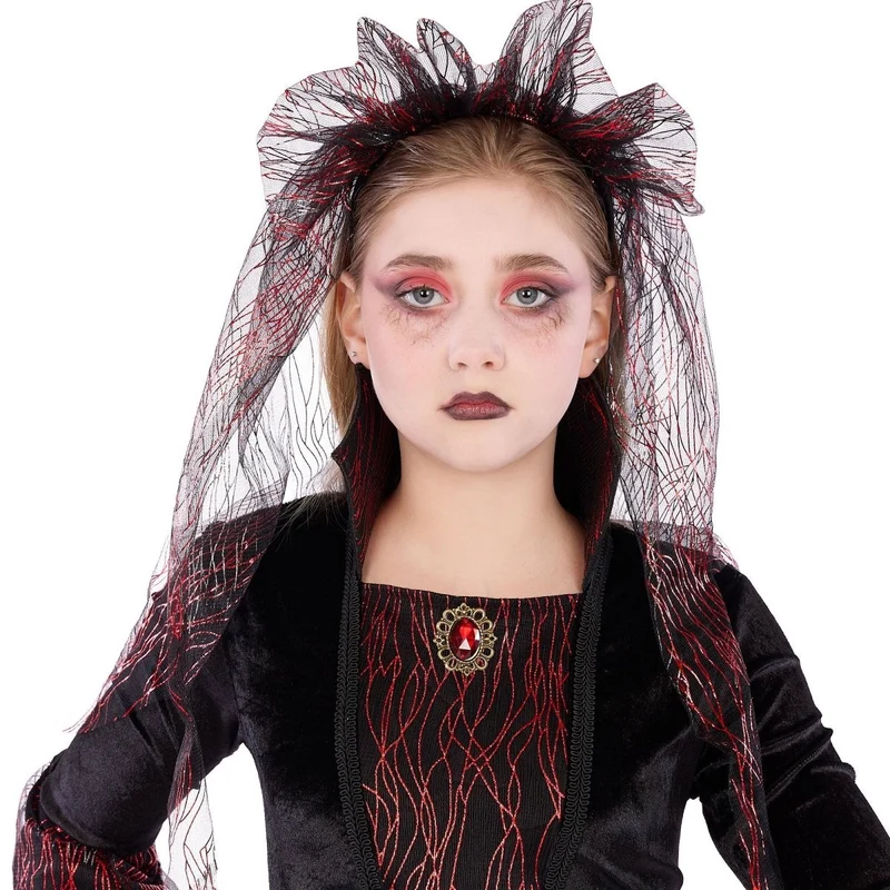 Fire Vampiress Costume for Kids, Black and Red Dress