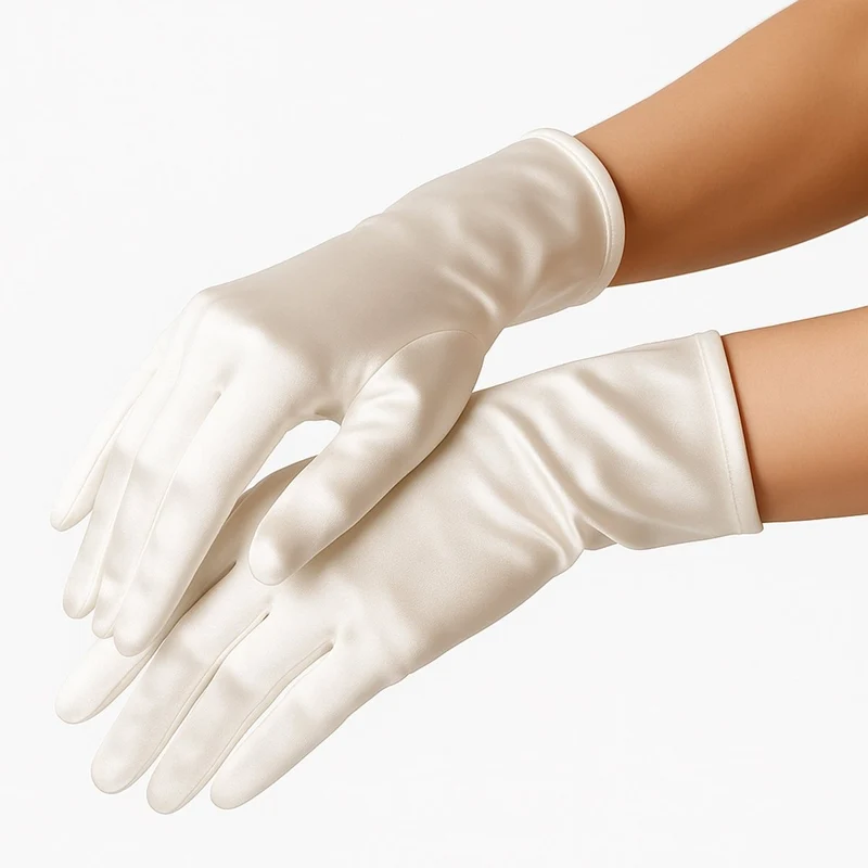 White Short Satin Gloves for Adults
