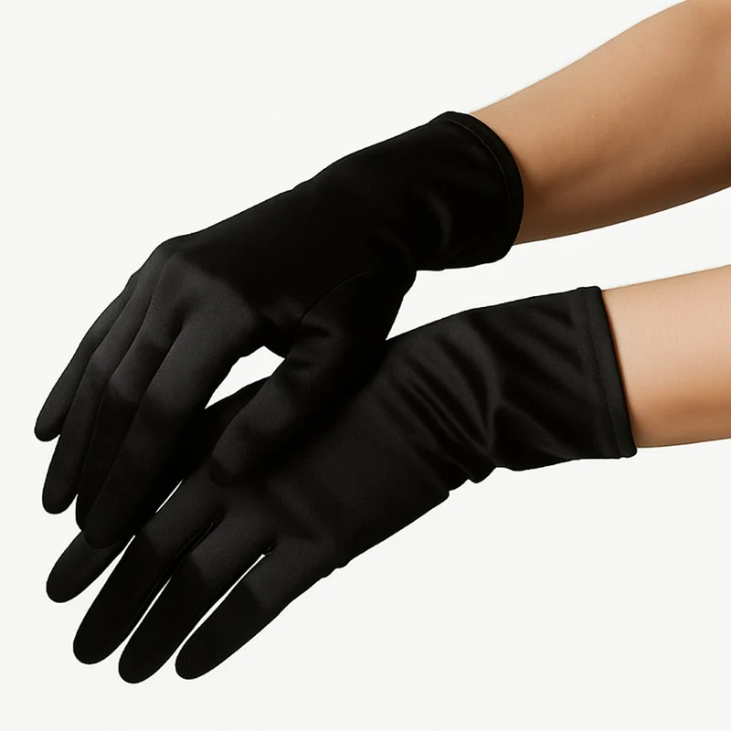 Black Short Satin Gloves for Adults