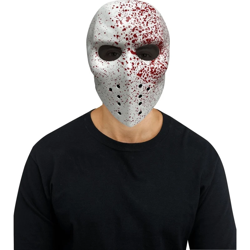 White Hockey Punisher Mask with Blood Splatters for Adults