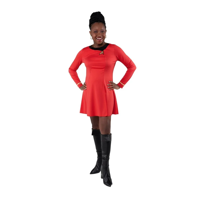 Nyota Uhura Costume for Adults, Star Trek, Red and Earrings