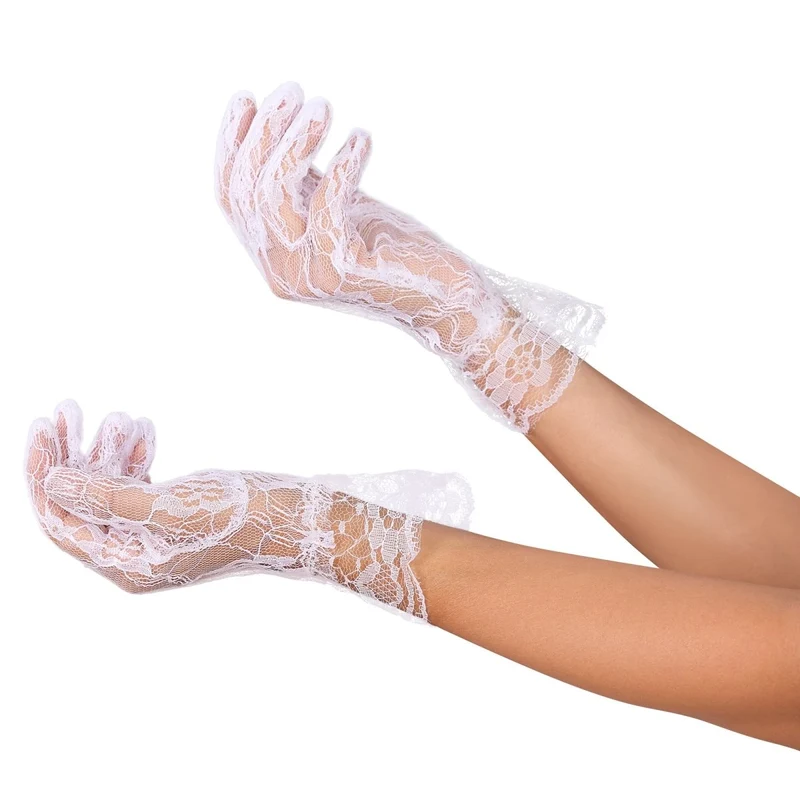 White Short Lace Gloves for Adults