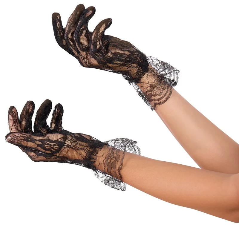 Black Short Lace Gloves for Adults