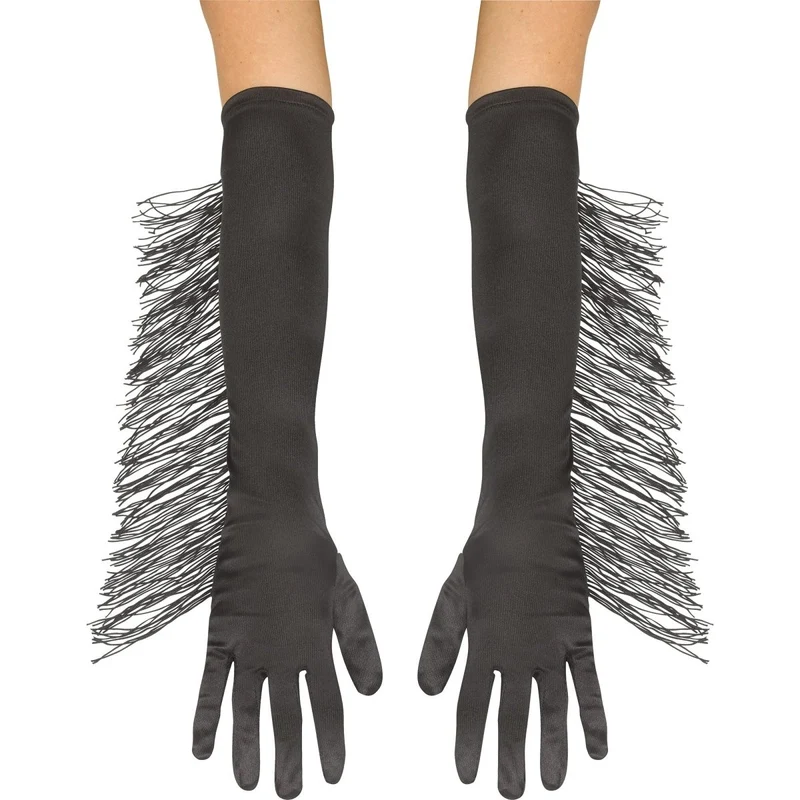 Black Long Fringed Gloves for Adults