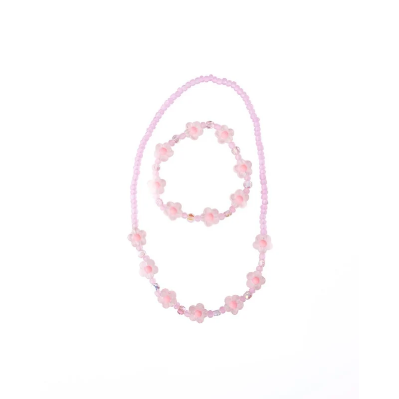 Pink Crystal Blooms Necklace And Bracelet Set, 2 count