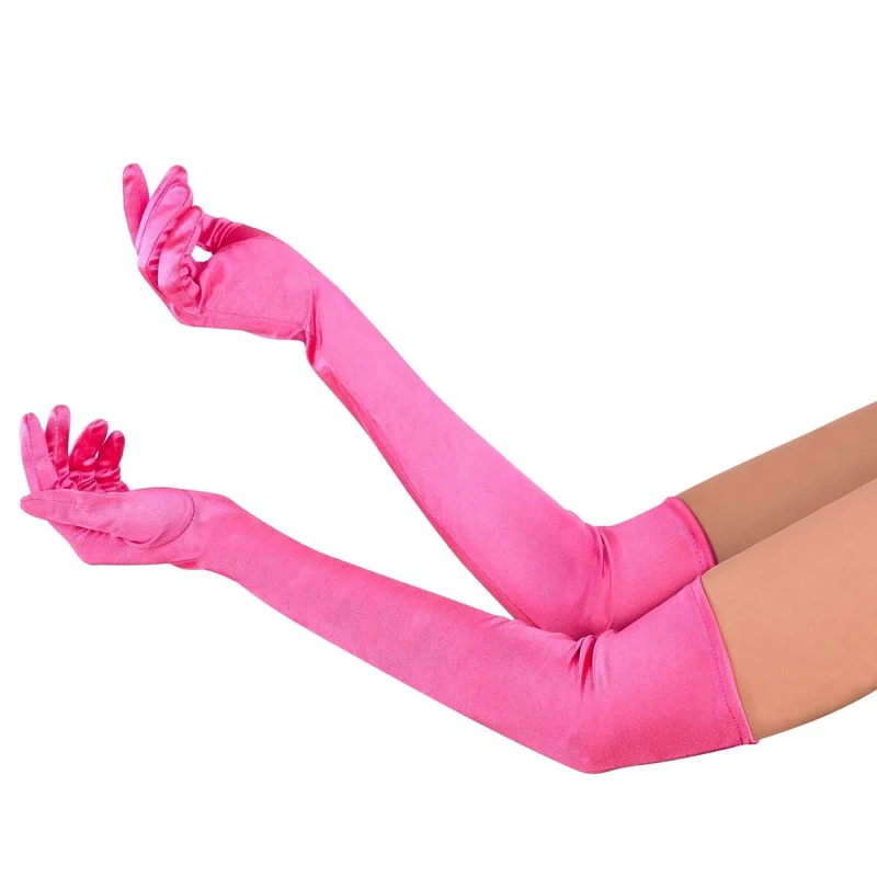 Hot Pink Long Satin Gloves for Adults