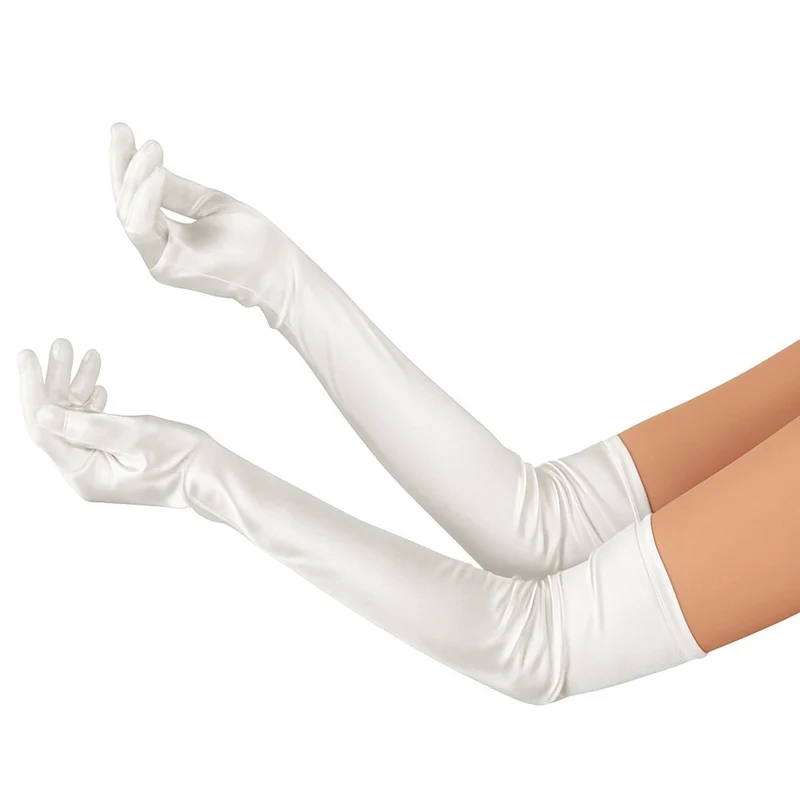 White Long Satin Gloves for Adults