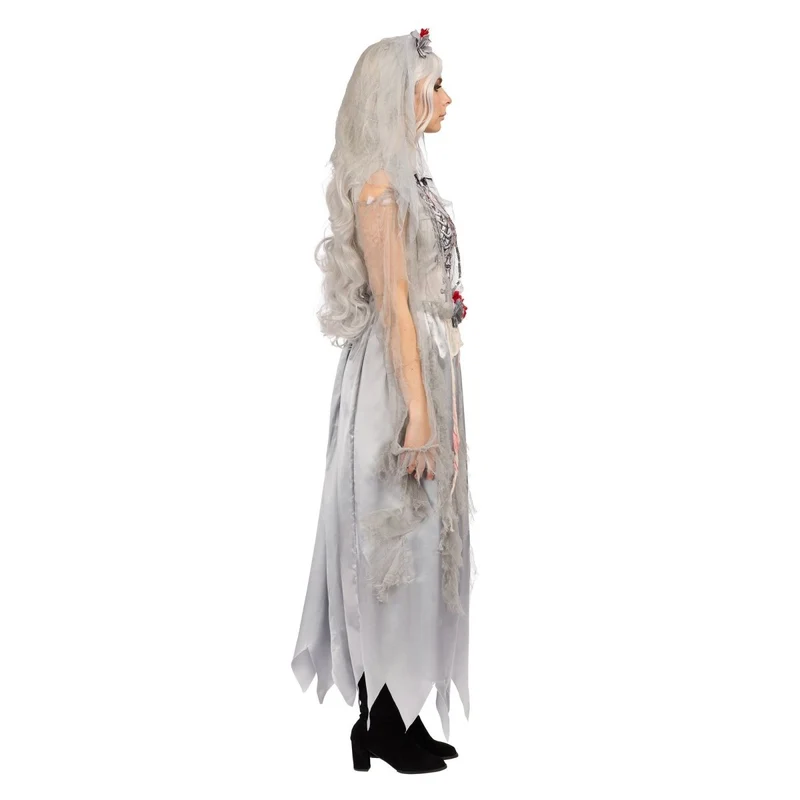 Zombie Bride Costume for Adults, Grey Dress
