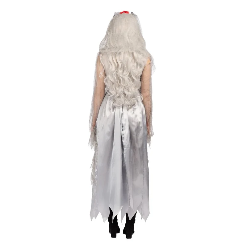 Zombie Bride Costume for Adults, Grey Dress
