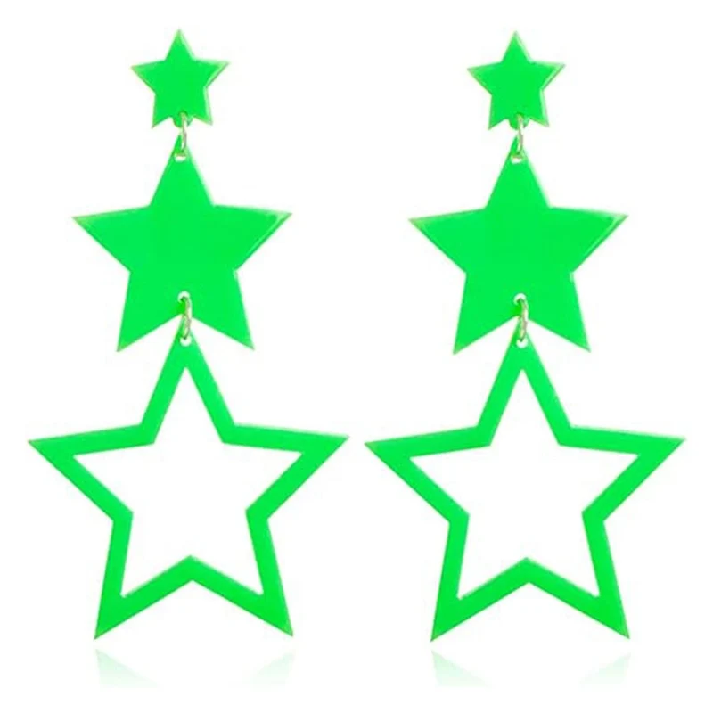 Neon Green Star Earrings, 2 Count