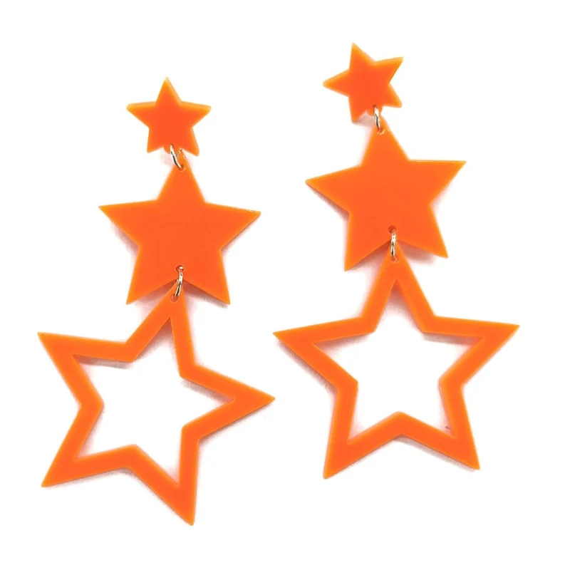 Neon Orange Star Earrings, 2 Count