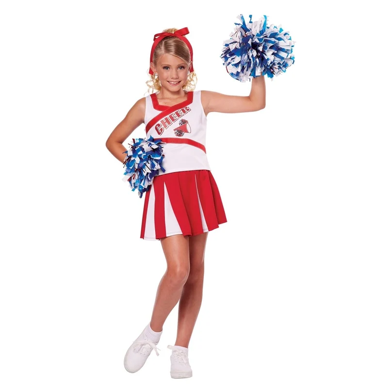 High School Cheerleader Costume for Kids, Top, Skirt and Pom Poms