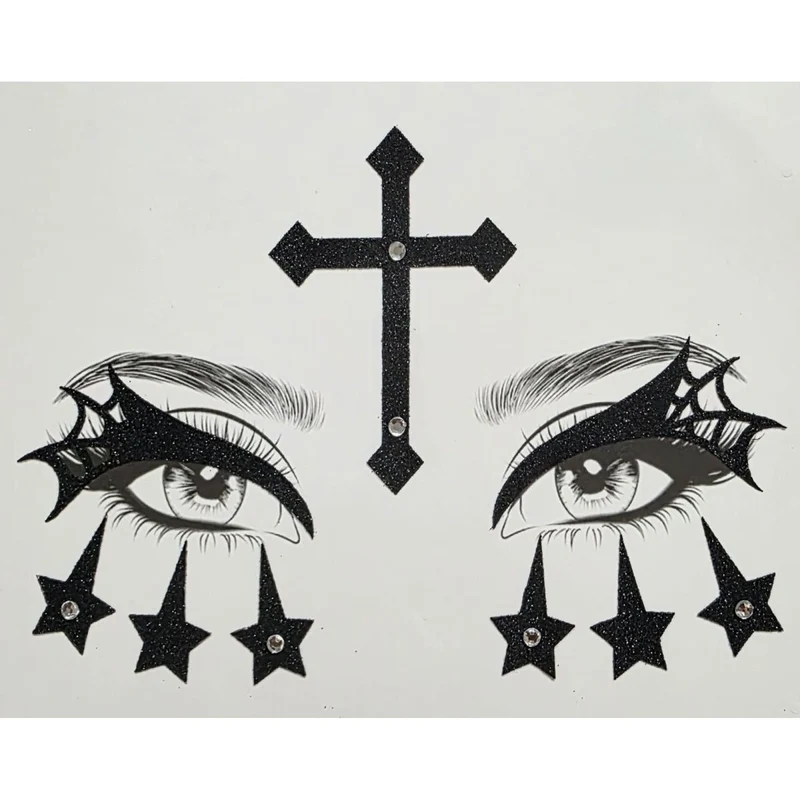 Cross and Stars Face Art Crystal Stickers, 1 Count