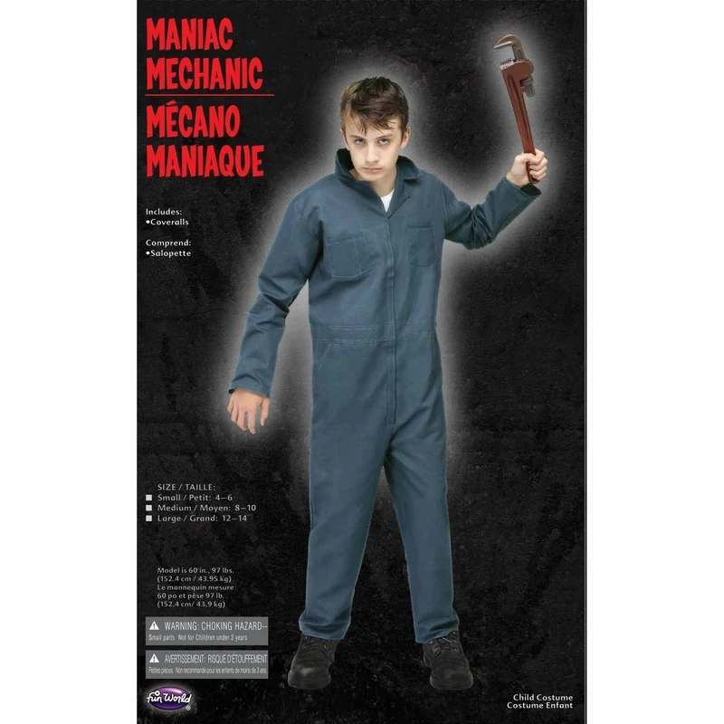 Maniac Mechanic Costume for Kids, Blue Coveralls
