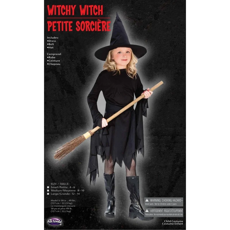 Witchy Witch Costume for Kids, Black Dress and Hat