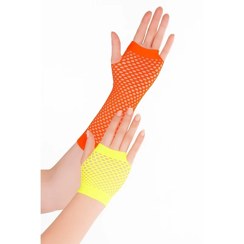 Orange and Yellow Fishnet Gloves for Adults