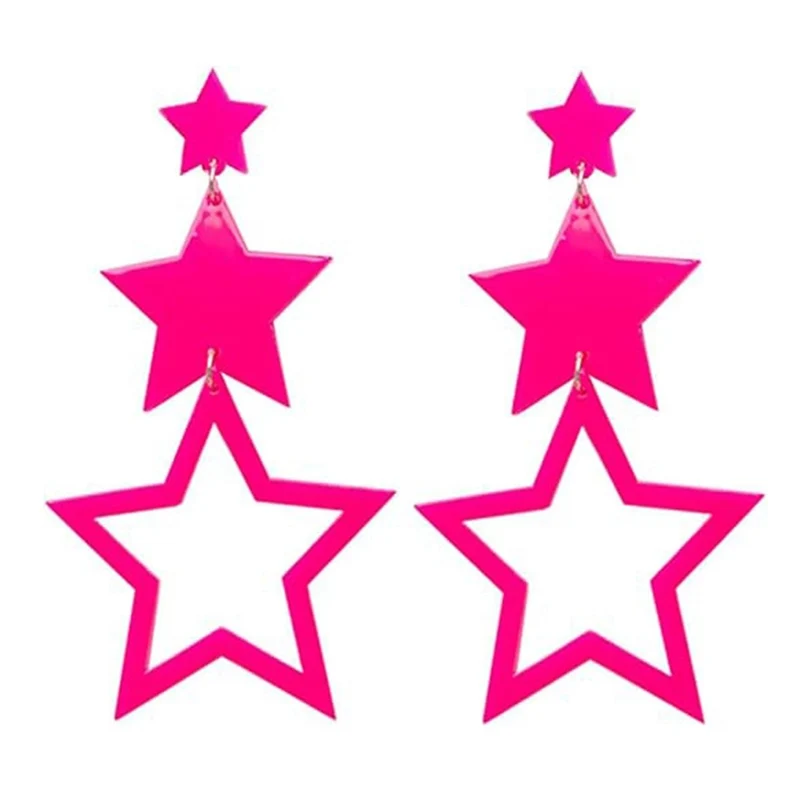 Neon Pink Star Earrings, 2 Count